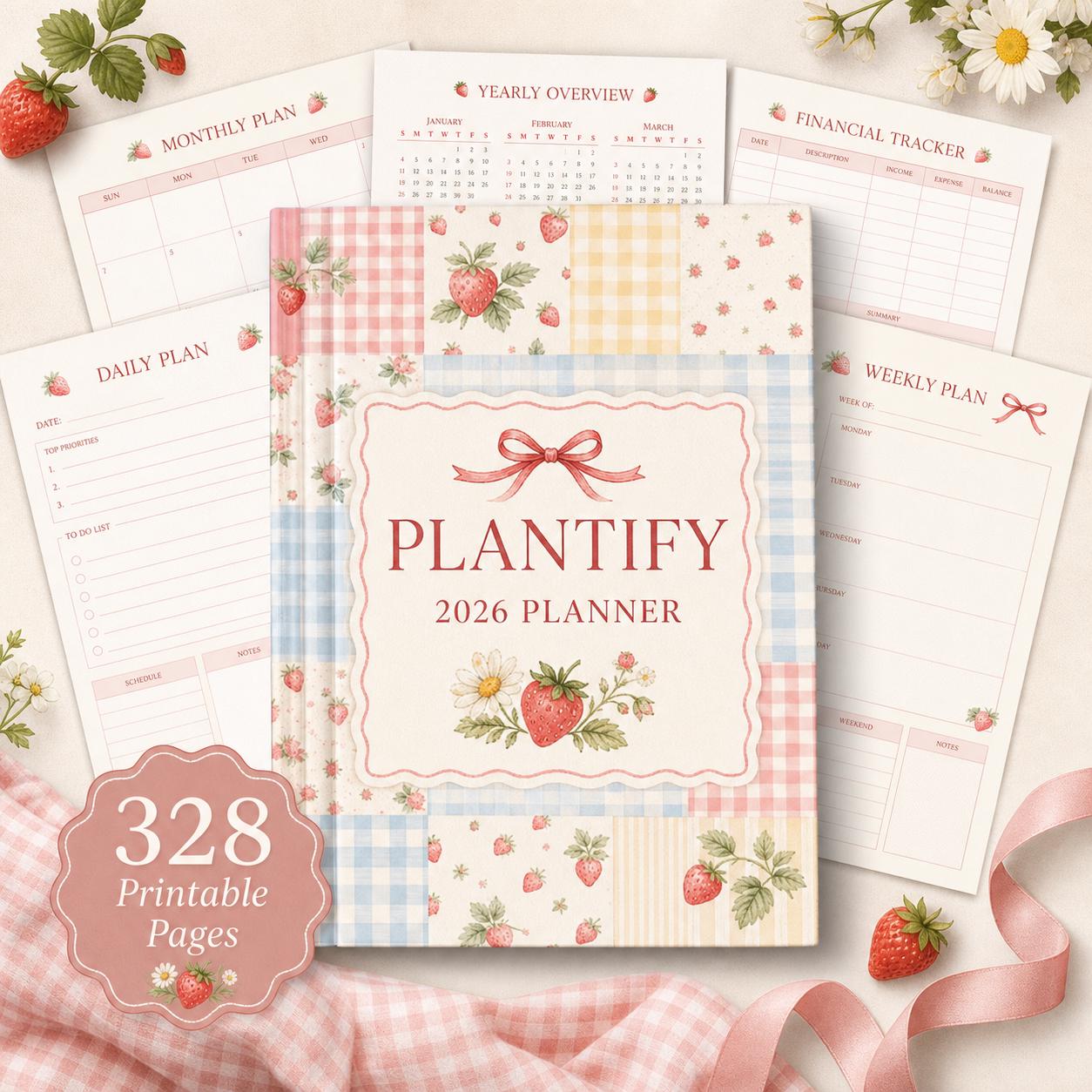 2026 Strawberry Planner Printable | Dated Digital Planner PDF | Cottagecore Aesthetic - image 1