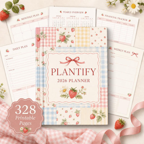 2026 Strawberry Planner Printable | Dated Digital Planner PDF | Cottagecore Aesthetic - image 1