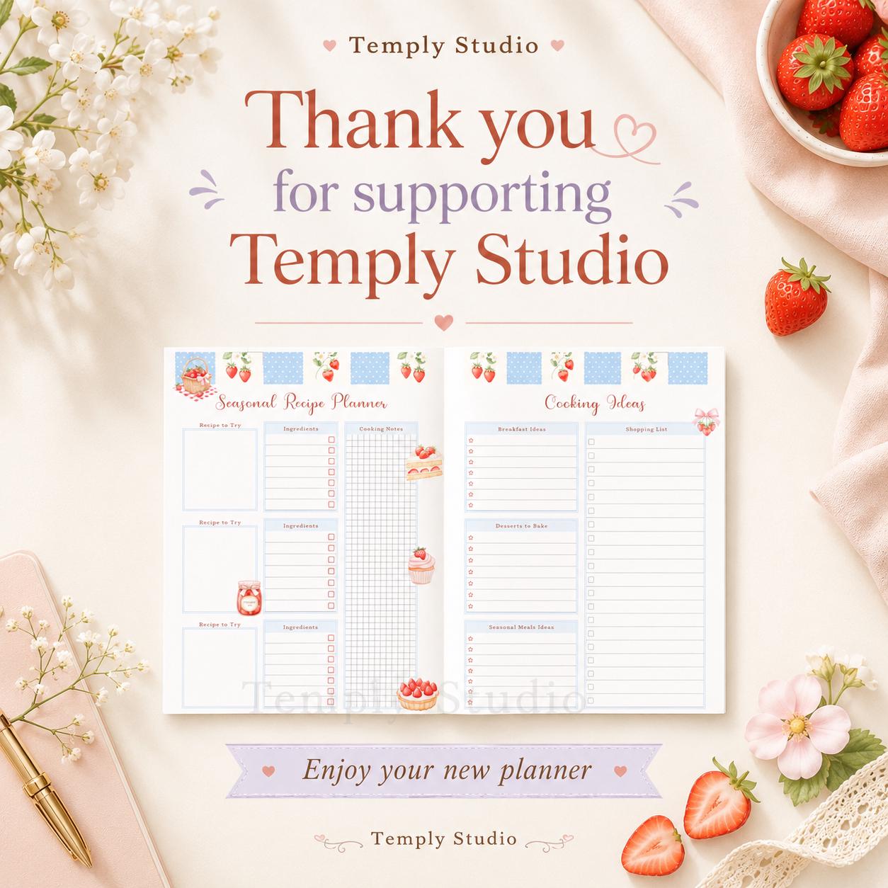 Strawberry Recipe Planner Printable | Cute Meal Planner and Kitchen Organizer In - image 8