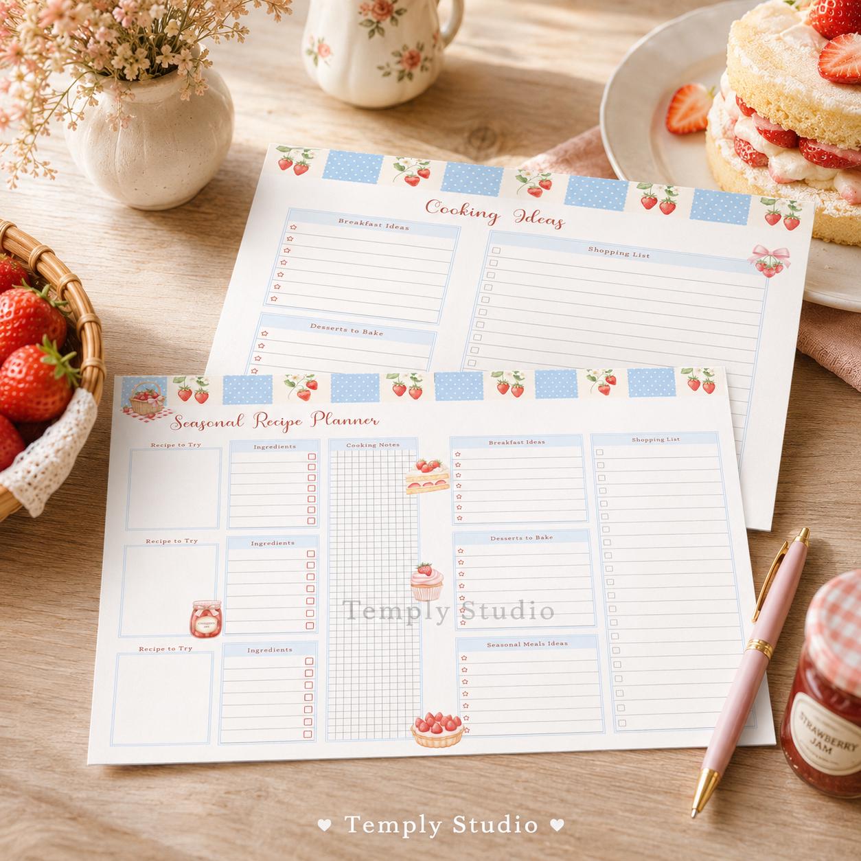 Strawberry Recipe Planner Printable | Cute Meal Planner and Kitchen Organizer In - image 9