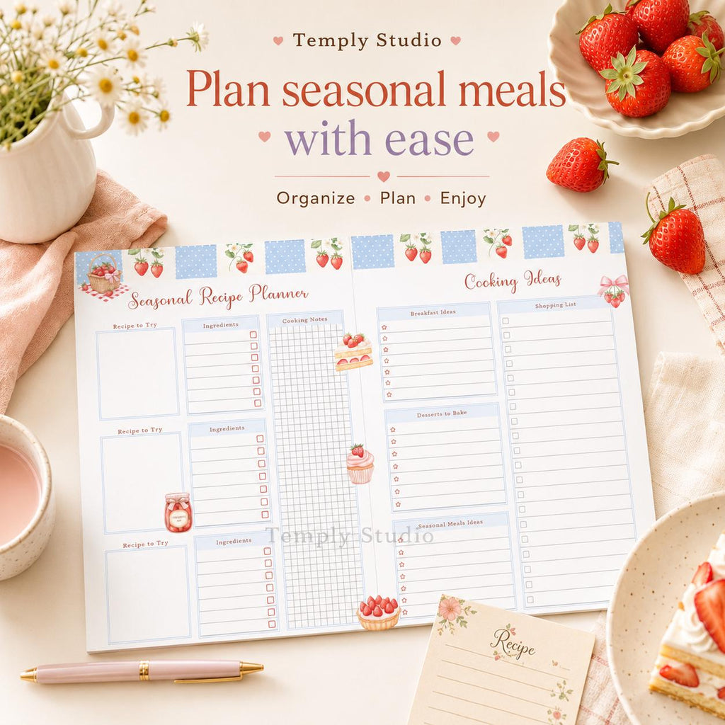 Strawberry Recipe Planner Printable | Cute Meal Planner and Kitchen Organizer In - image 10