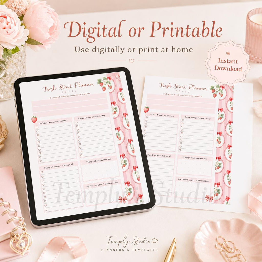 Fresh Start Planner Printable | Strawberry Aesthetic Monthly Reset Journal Page  - image 6