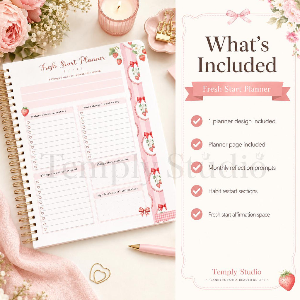 Fresh Start Planner Printable | Strawberry Aesthetic Monthly Reset Journal Page  - image 8