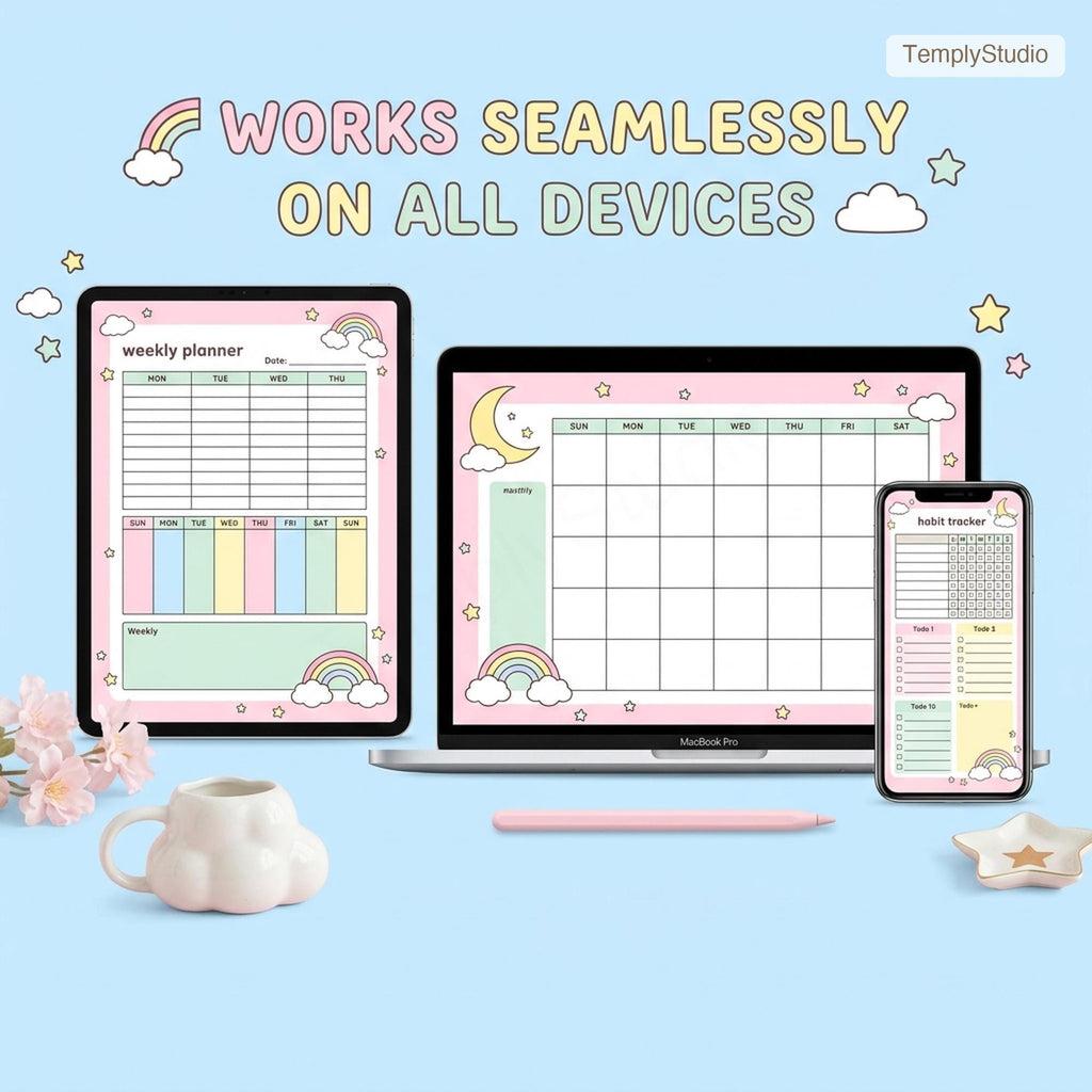 Undated Cute Digital Planner | Pastel Rainbow Planner for iPad compatible with GoodNo - image 6