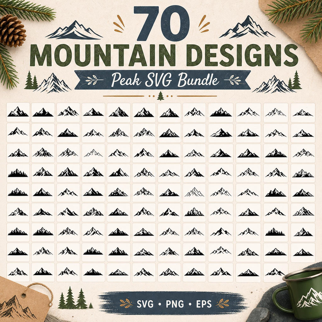 70 Mountain SVG Bundle Silhouette | Peak Designs Cricut Files | Mountain PNG | Forest - image 2