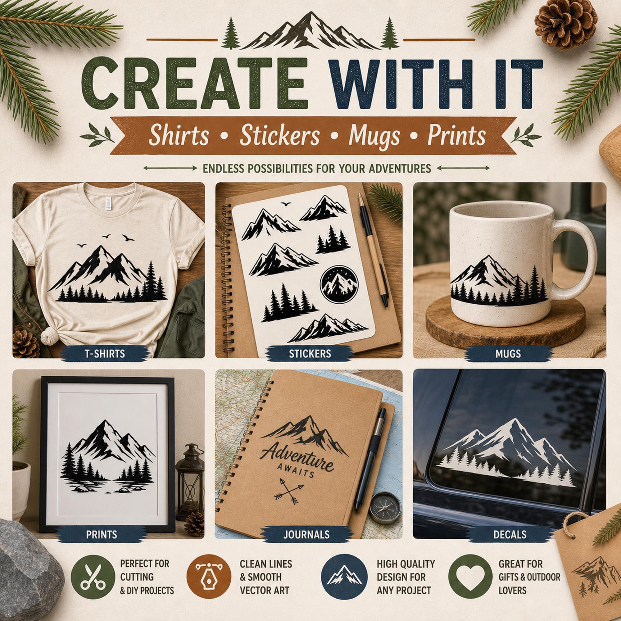 70 Mountain SVG Bundle Silhouette | Peak Designs Cricut Files | Mountain PNG | Forest - image 7