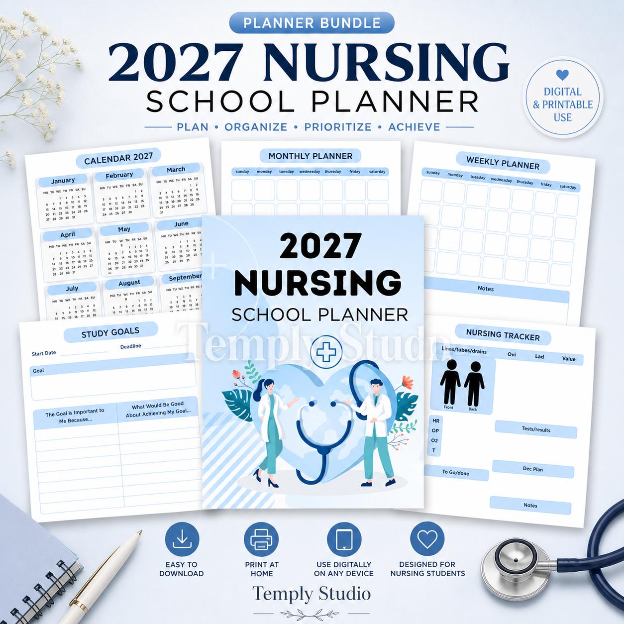 2027 Nursing School Planner | Digital Student Planner for iPad | Printable Clini - image 3