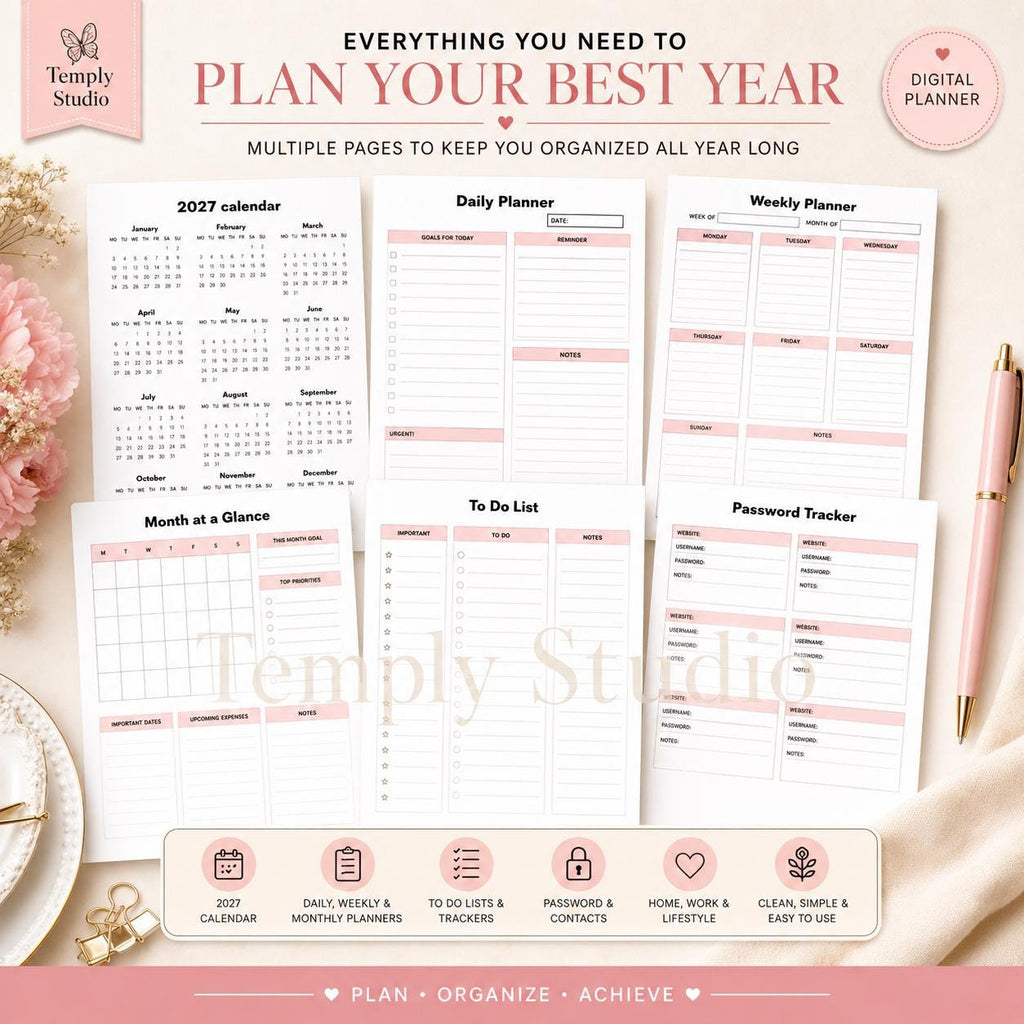 2027 Life Planner Digital | Dated Daily Weekly and Monthly Planner | Pink Floral Desi - image 6