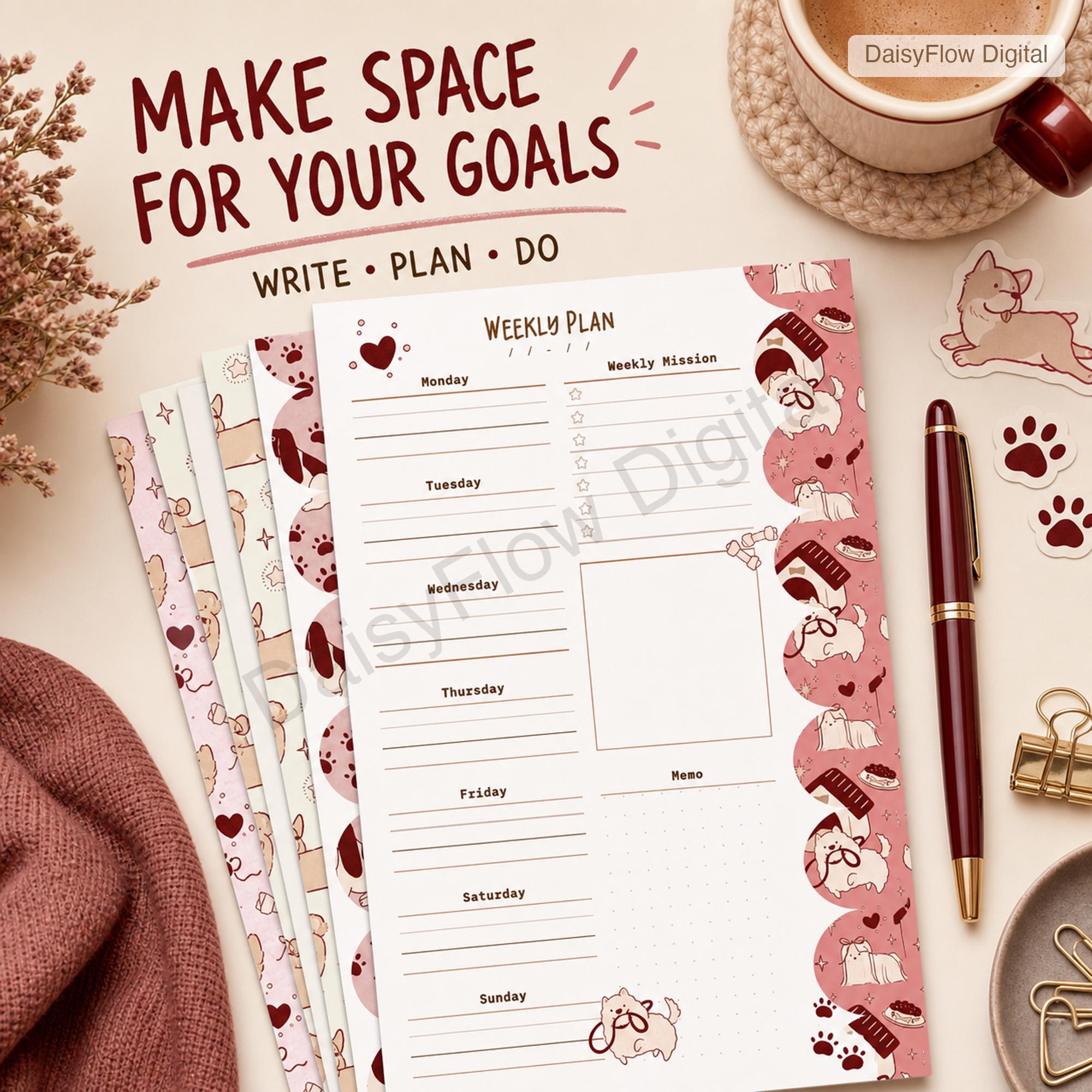 4 Cute Dog Weekly Planner Pages | Printable Weekly Schedule, Undated Digital Planner - image 9