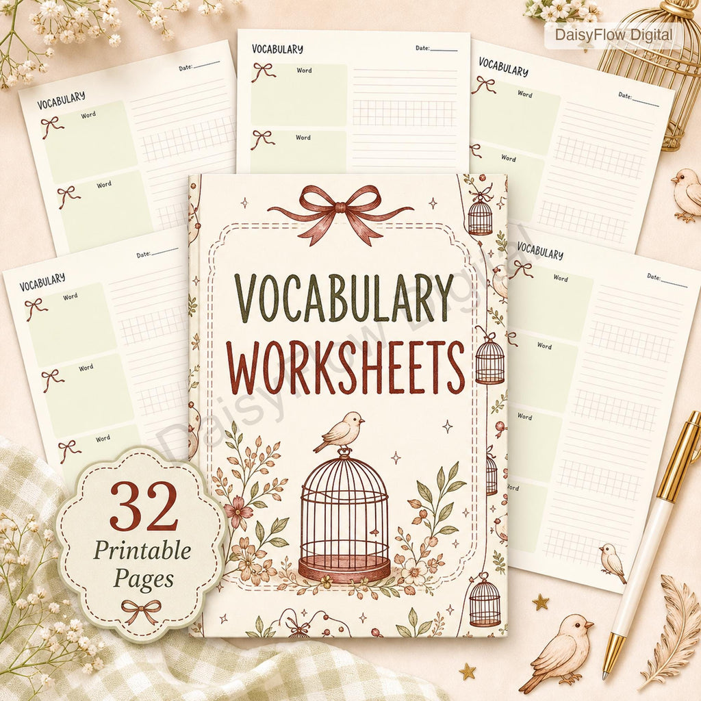 32  Vocabulary Worksheets | Printable Language Journal | Word Study Template | Homesc - image 1