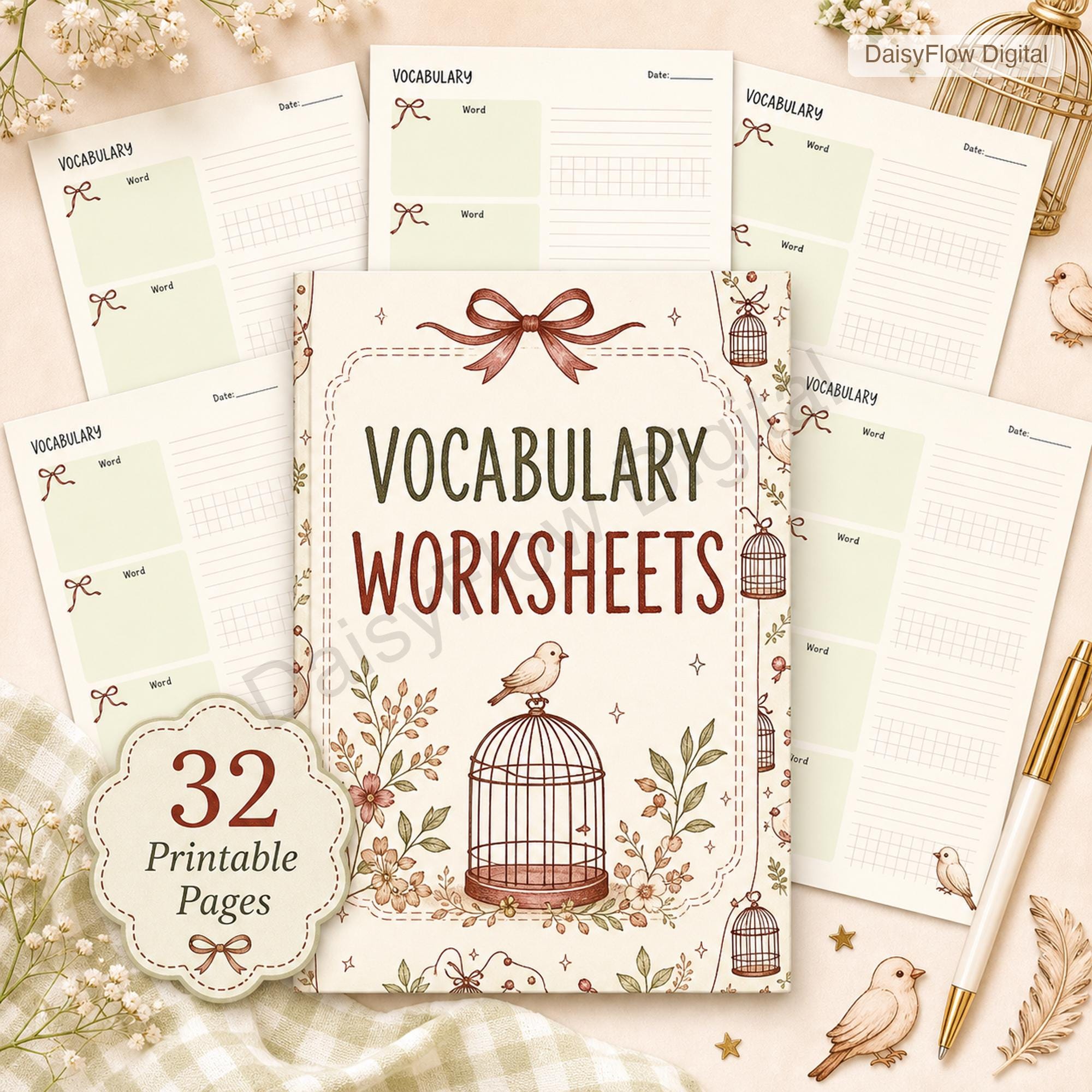 32  Vocabulary Worksheets | Printable Language Journal | Word Study Template | Homesc - image 1