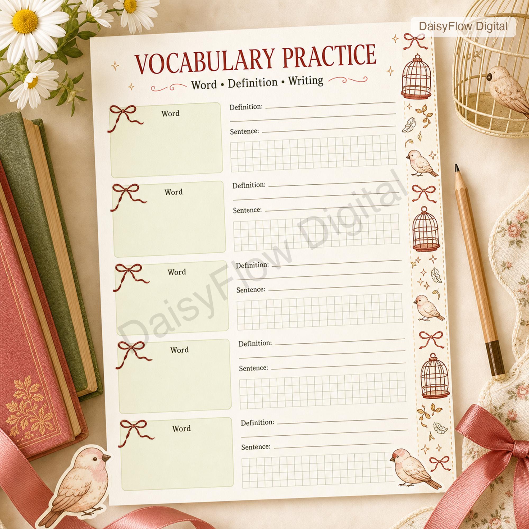 32  Vocabulary Worksheets | Printable Language Journal | Word Study Template | Homesc - image 4