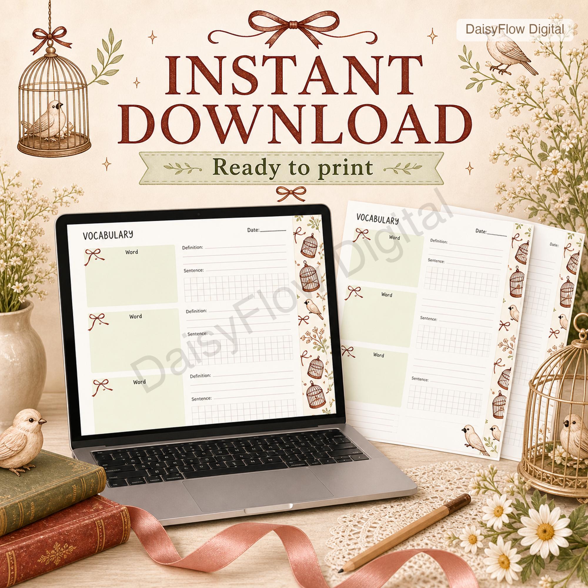 32  Vocabulary Worksheets | Printable Language Journal | Word Study Template | Homesc - image 8