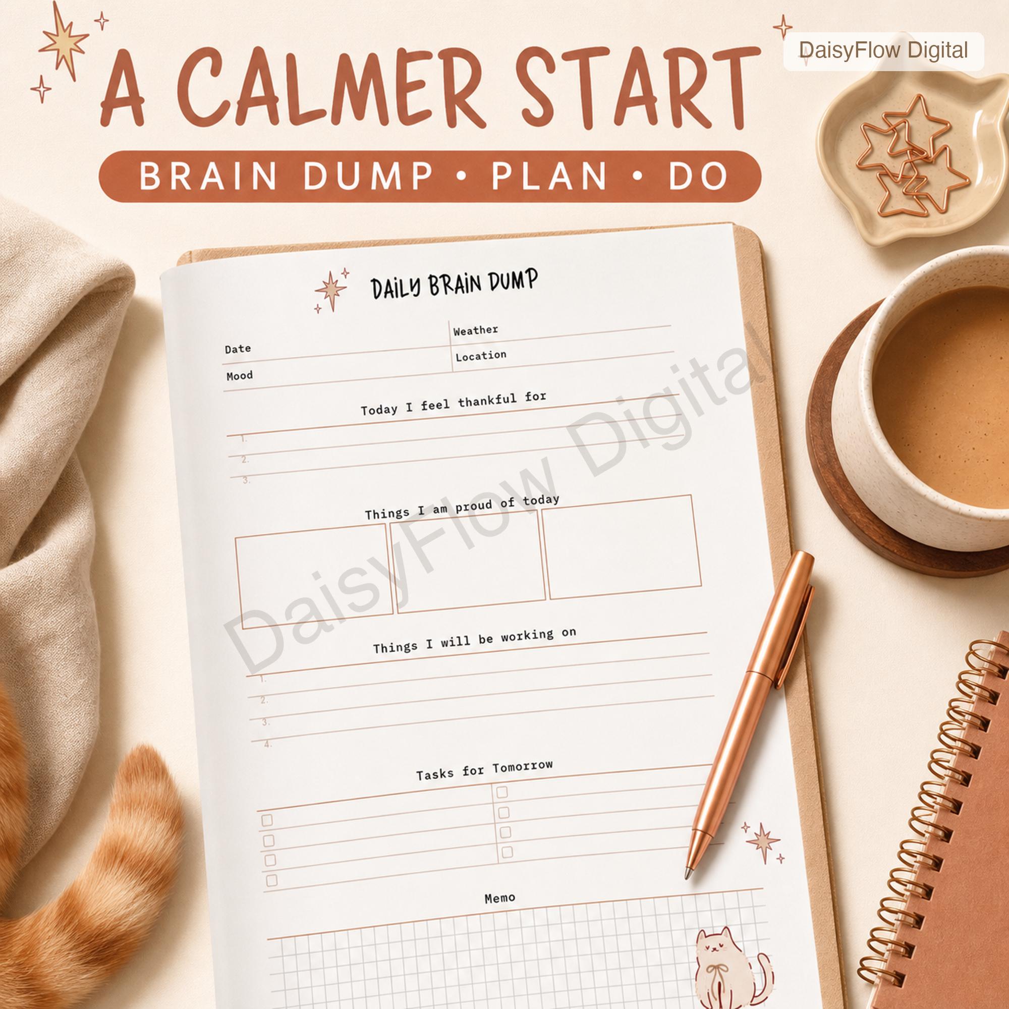 12 Page Cute Cat Daily Brain Dump Printable | Anxiety Journal and To Do List | Mental - image 10