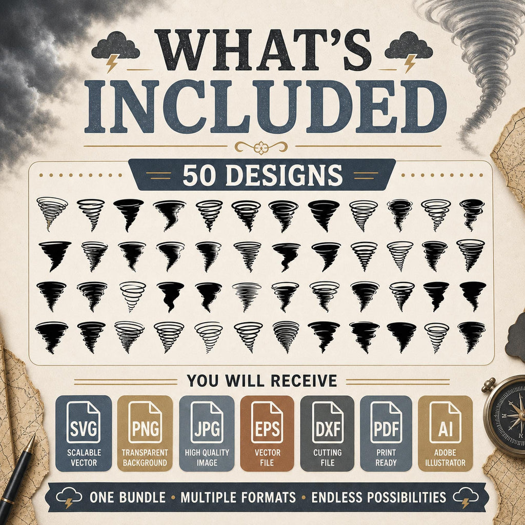 50 Tornado Silhouette SVG Bundle | Storm SVG Cut Files for Cricut | Twister Clipart P - image 8