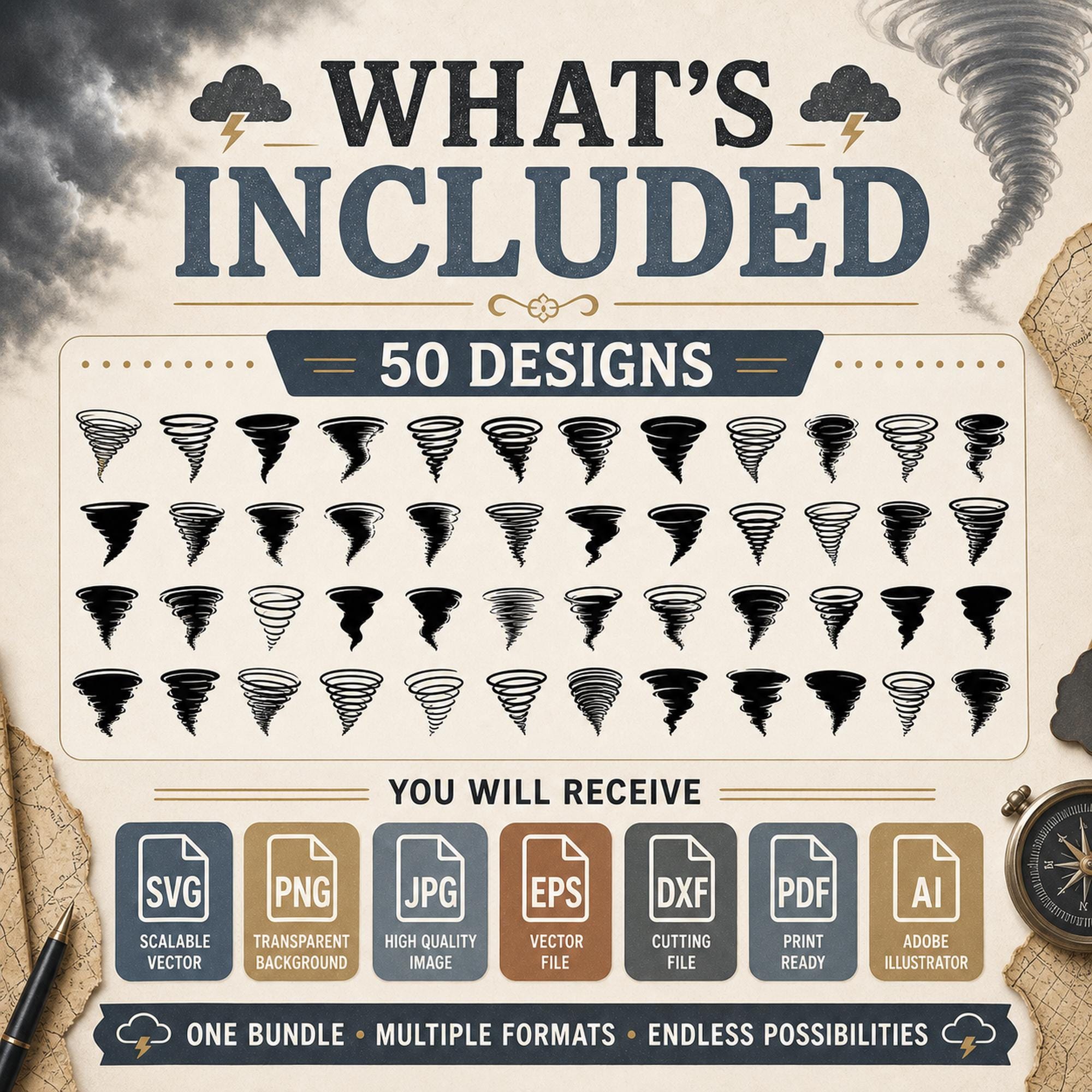 50 Tornado Silhouette SVG Bundle | Storm SVG Cut Files for Cricut | Twister Clipart P - image 8