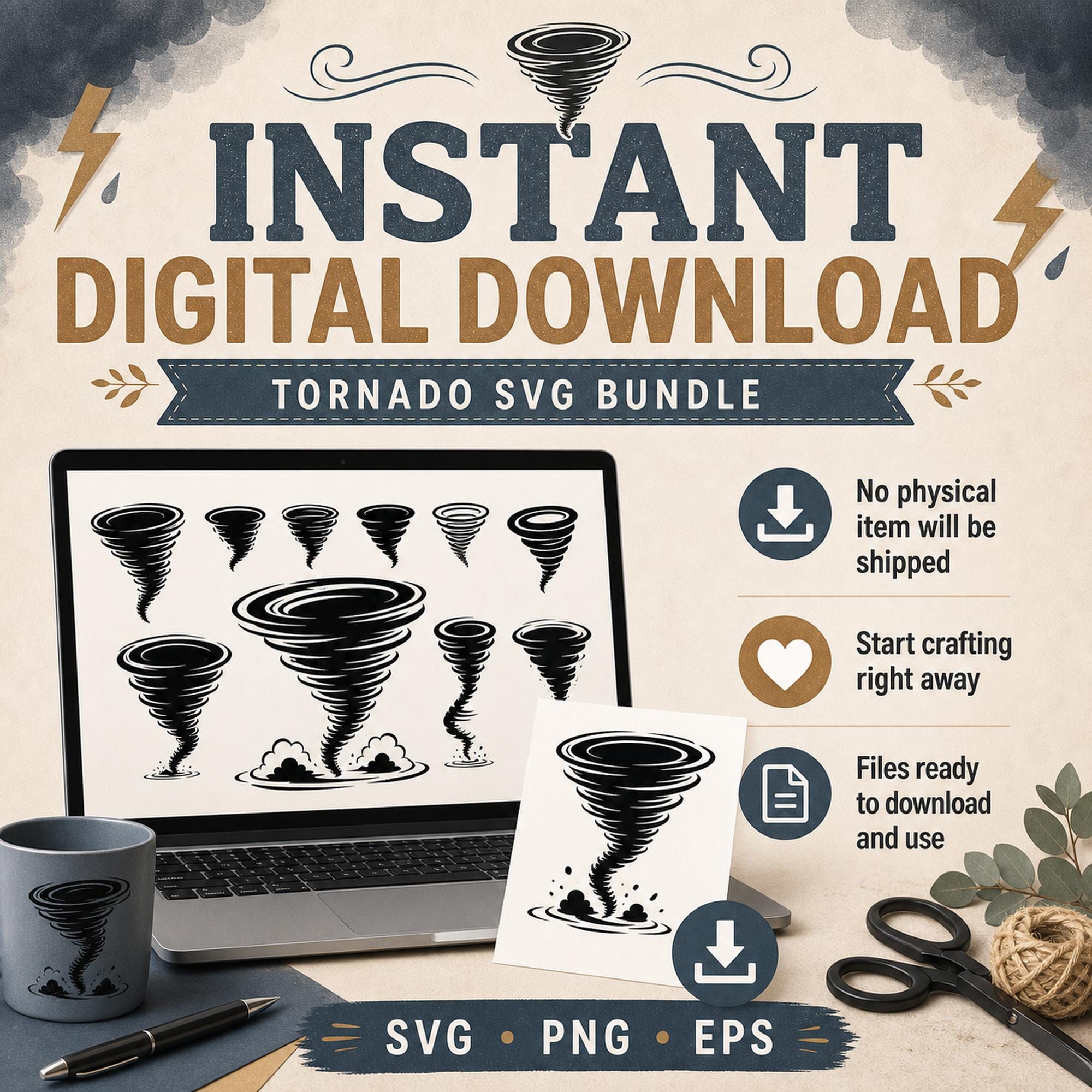 50 Tornado Silhouette SVG Bundle | Storm SVG Cut Files for Cricut | Twister Clipart P - image 10
