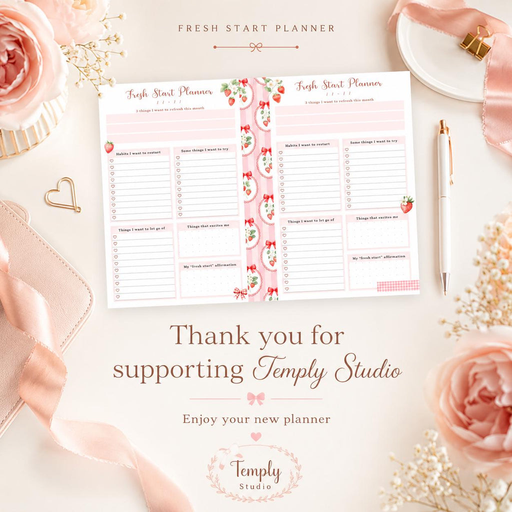 Fresh Start Planner Printable | Strawberry Aesthetic Monthly Reset Journal Page  - image 10