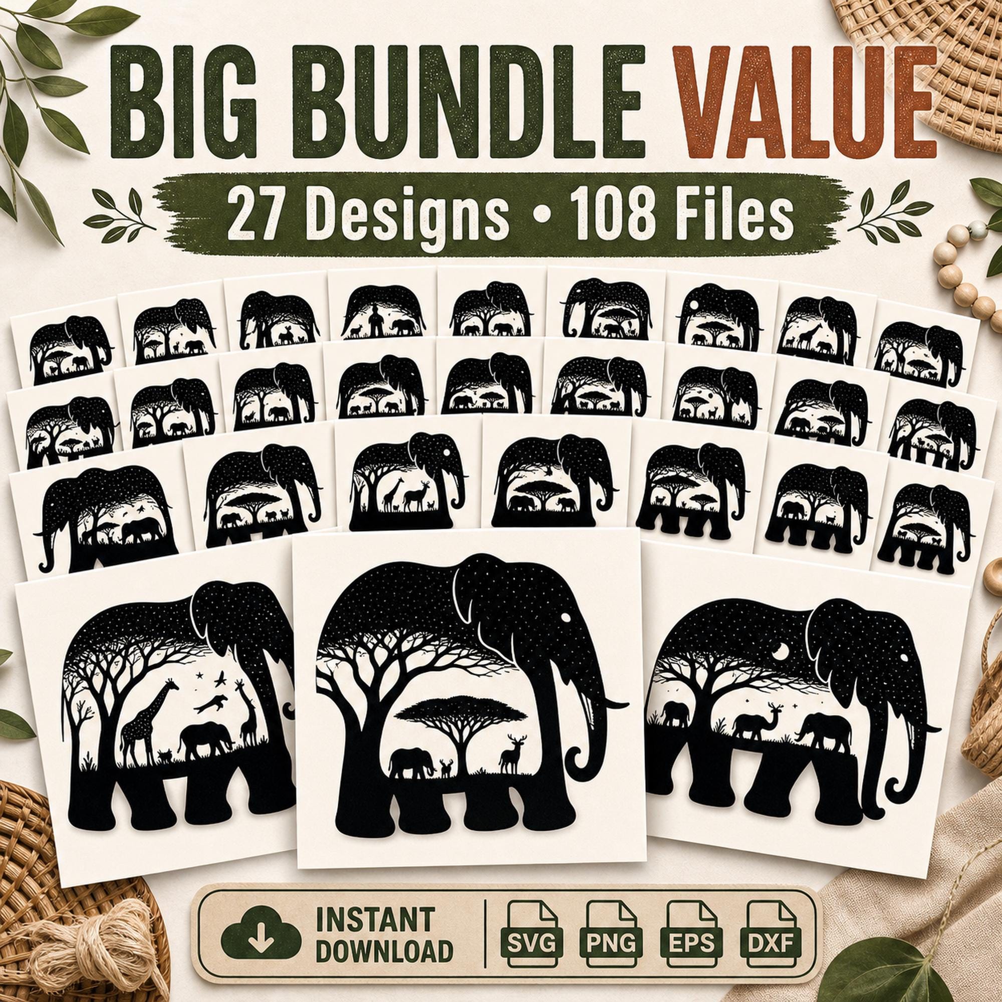 27 Elephant SVG Bundle | Safari Animal Scene SVG | Elephant Silhouette Cricut Files | - image 9