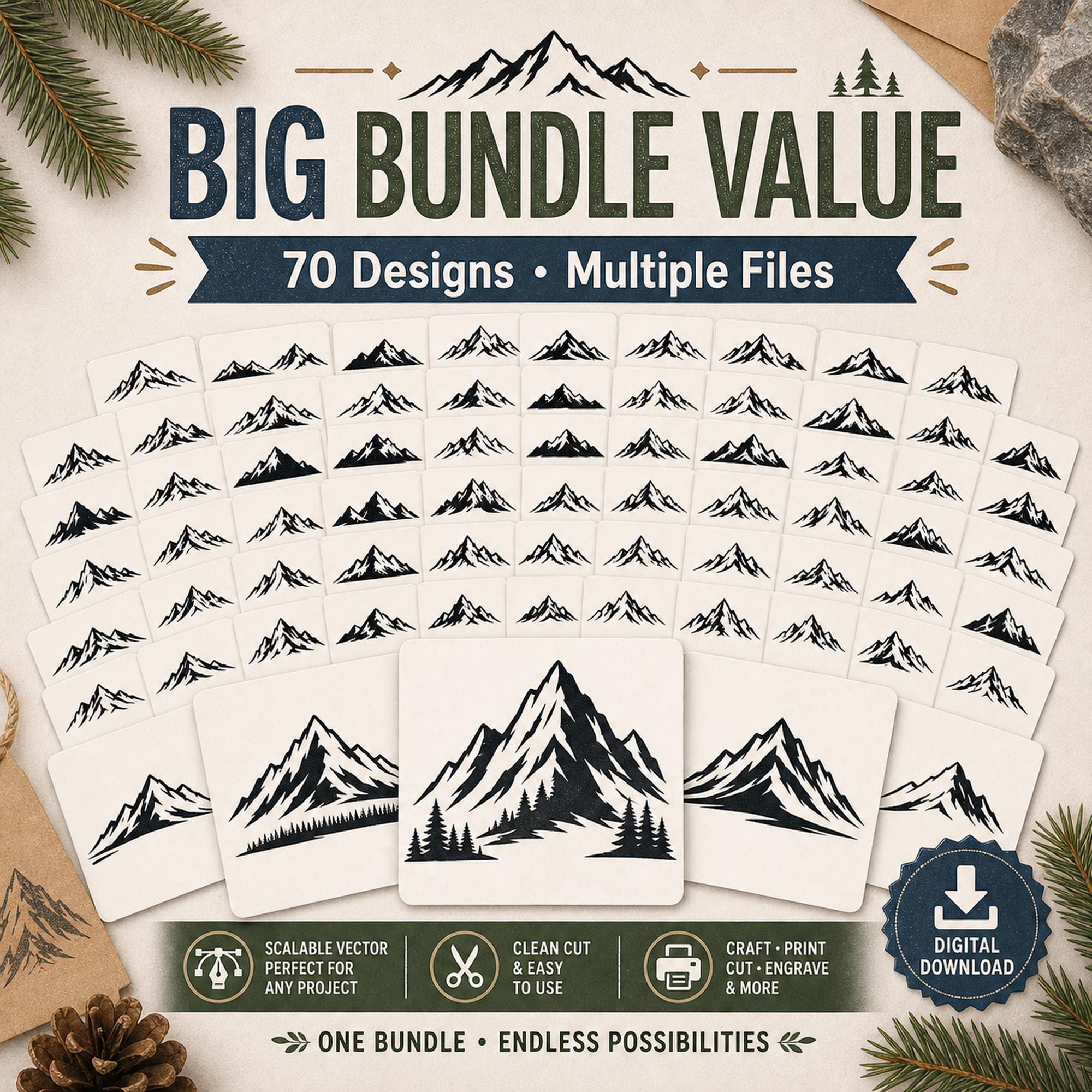 70 Mountain SVG Bundle Silhouette | Peak Designs Cricut Files | Mountain PNG | Forest - image 8