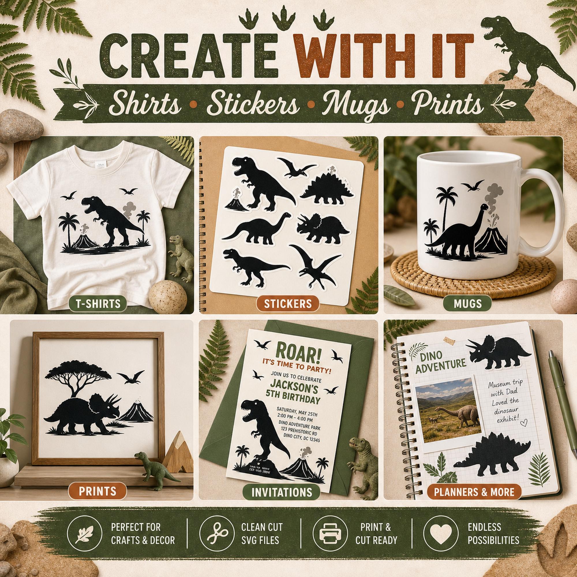 16 Dinosaur SVG Bundle Silhouette | Prehistoric Dino Clipart for Cutting Machines | T - image 5