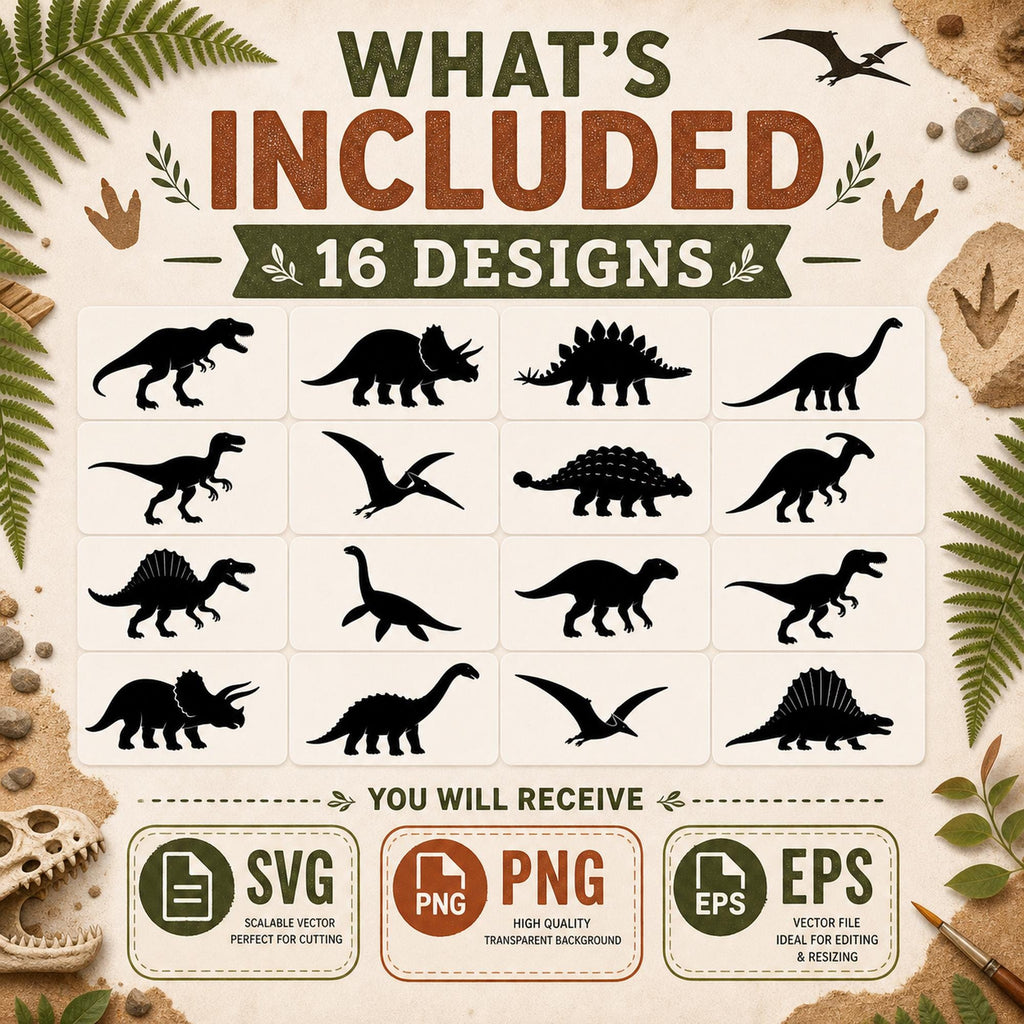 16 Dinosaur SVG Bundle Silhouette | Prehistoric Dino Clipart for Cutting Machines | T - image 3
