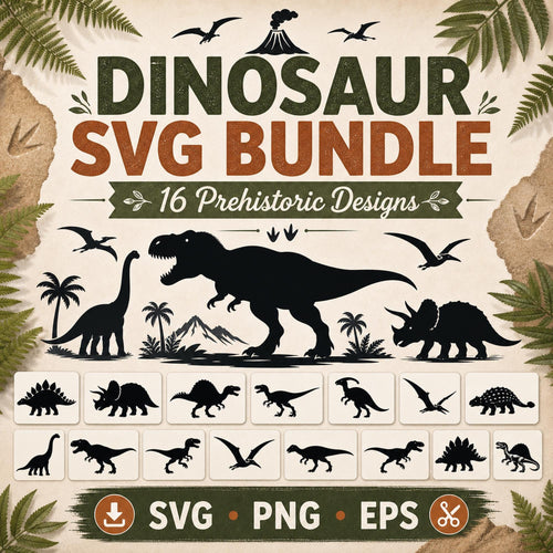 16 Dinosaur SVG Bundle Silhouette | Prehistoric Dino Clipart for Cutting Machines | T - image 1