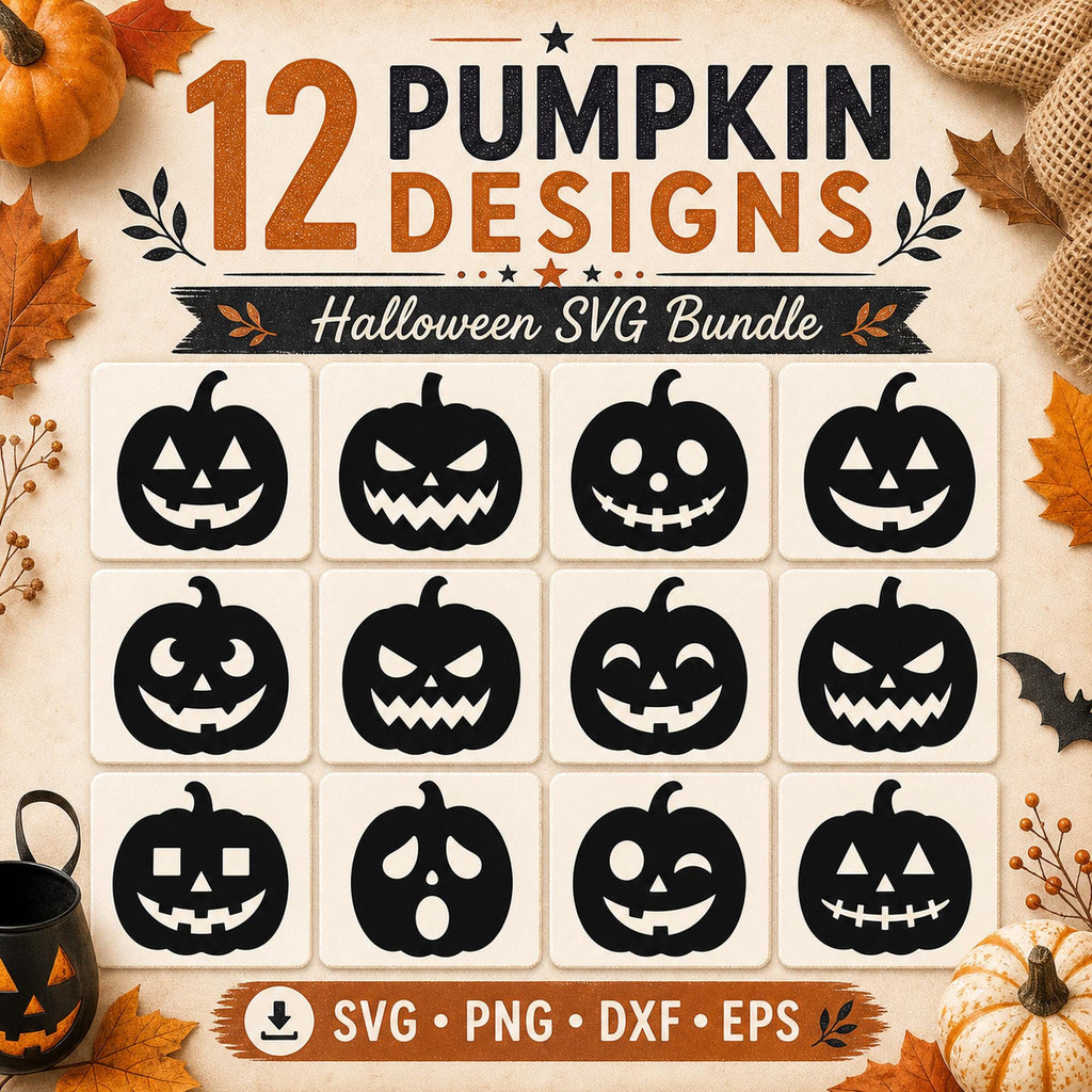 12 Pumpkin Face SVG Bundle | Jack O Lantern SVG | Halloween Cut Files | Spooky Pumpki - image 2