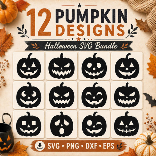 12 Pumpkin Face SVG Bundle | Jack O Lantern SVG | Halloween Cut Files | Spooky Pumpki - image 2