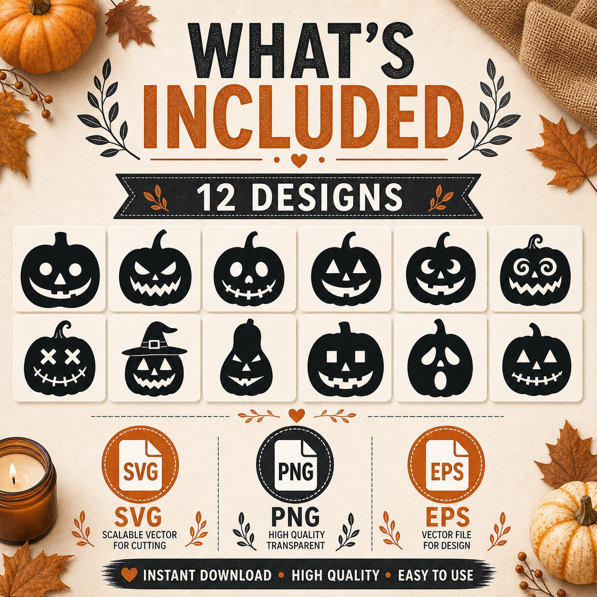 12 Pumpkin Face SVG Bundle | Jack O Lantern SVG | Halloween Cut Files | Spooky Pumpki - image 3