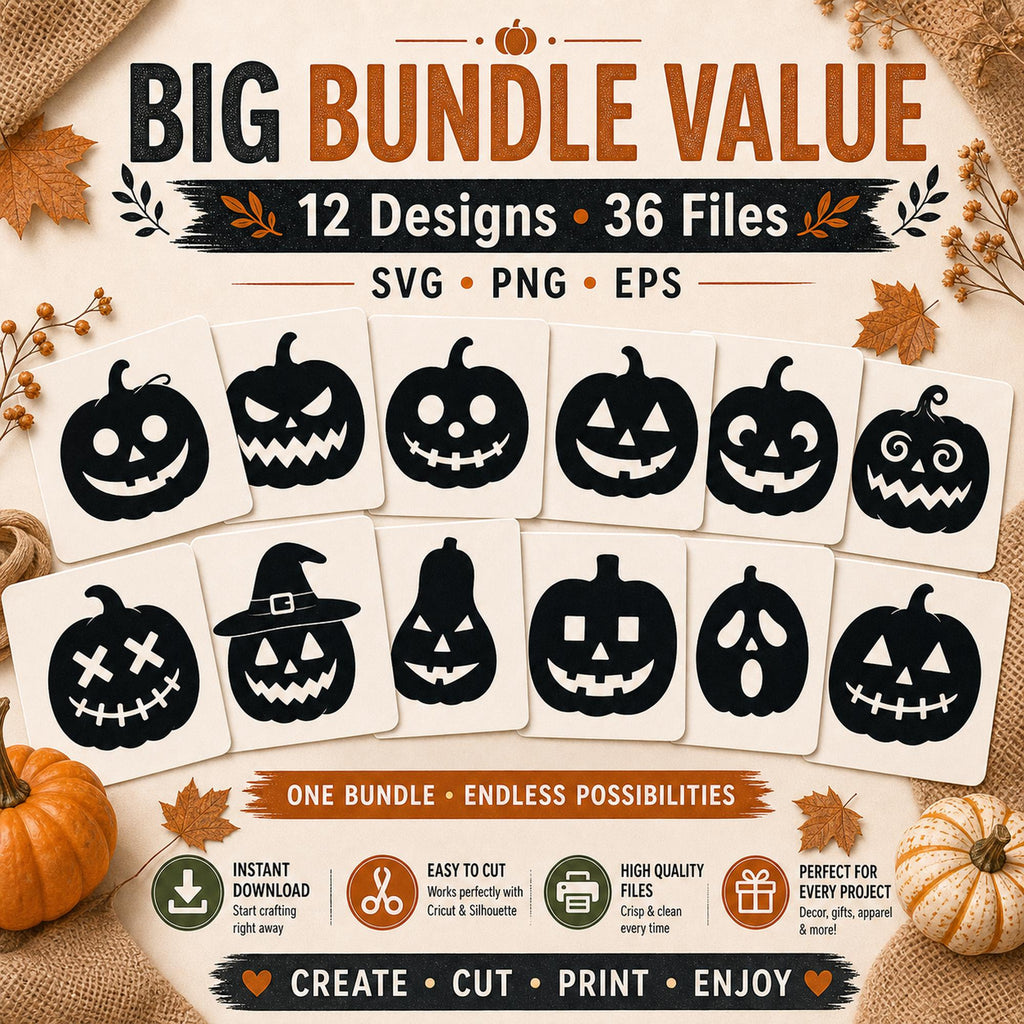 12 Pumpkin Face SVG Bundle | Jack O Lantern SVG | Halloween Cut Files | Spooky Pumpki - image 9