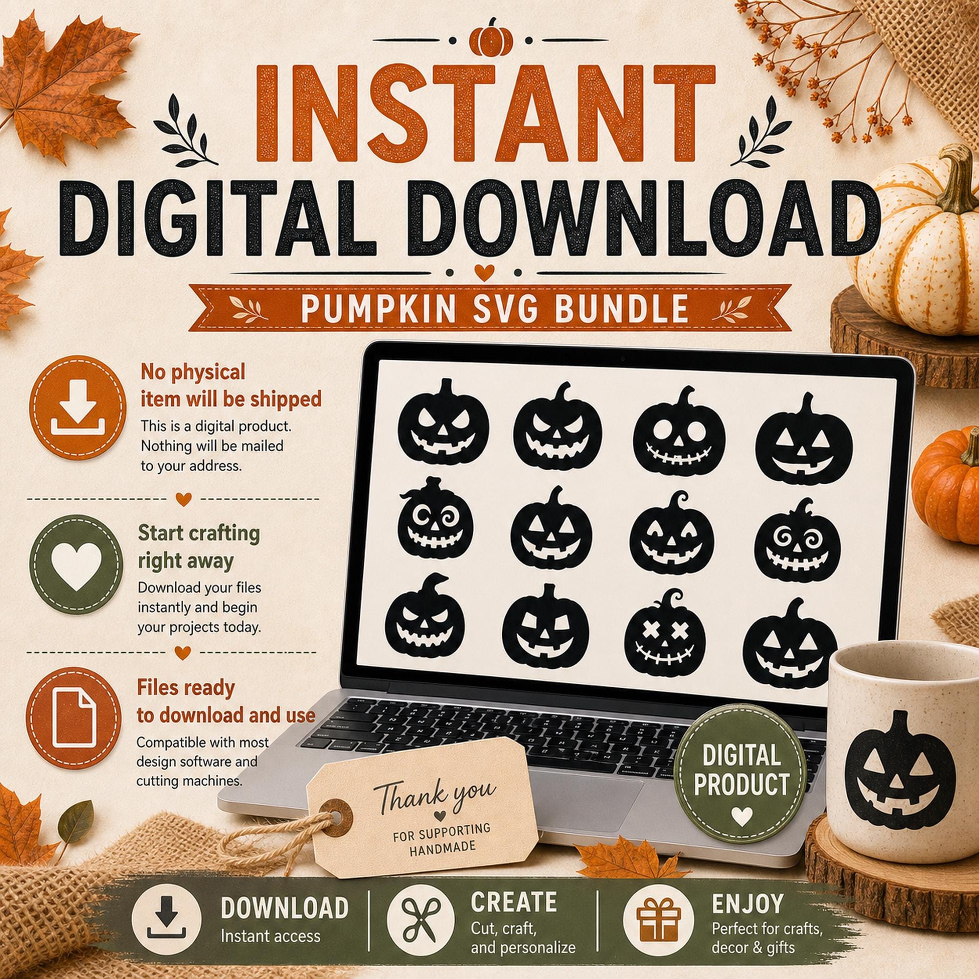 12 Pumpkin Face SVG Bundle | Jack O Lantern SVG | Halloween Cut Files | Spooky Pumpki - image 10