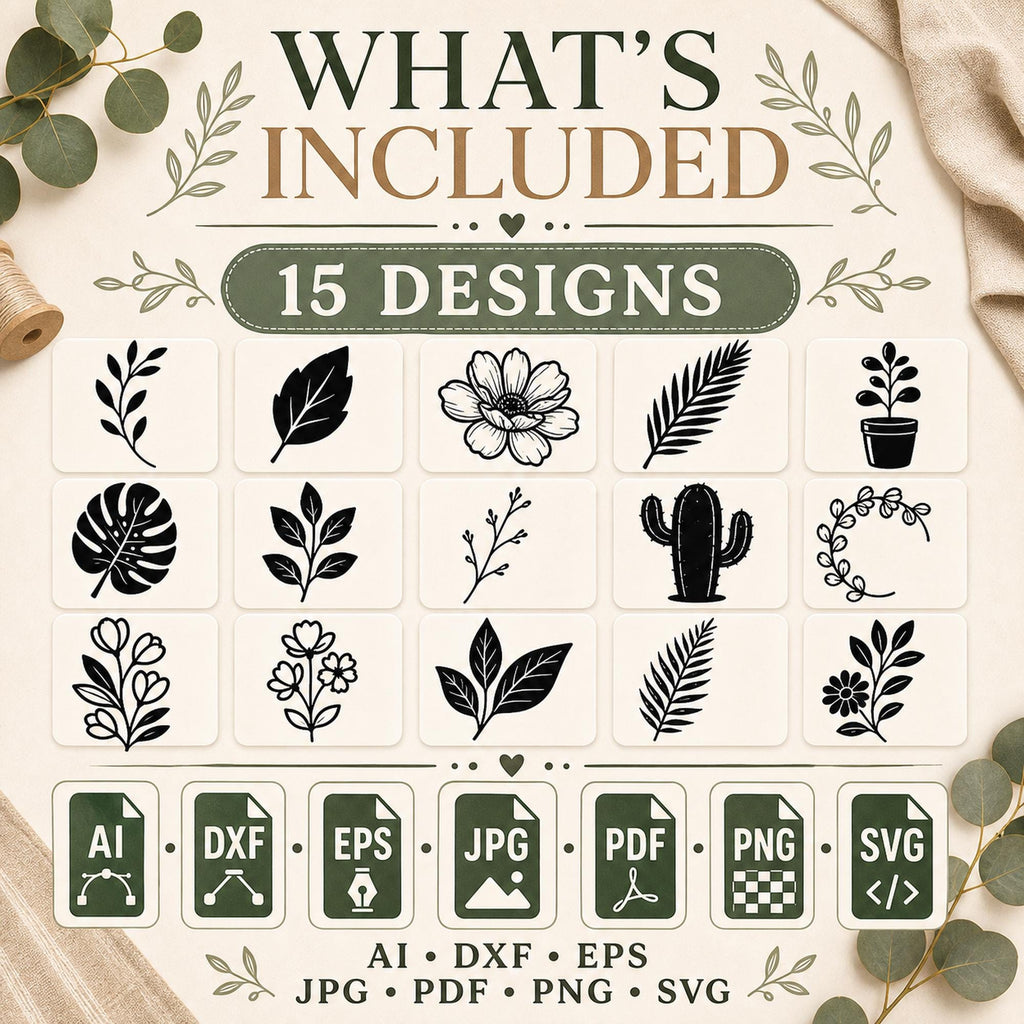 15 Floral Leaves Silhouette SVG Bundle | Botanical Plant Cut Files for Cricut |  - image 3