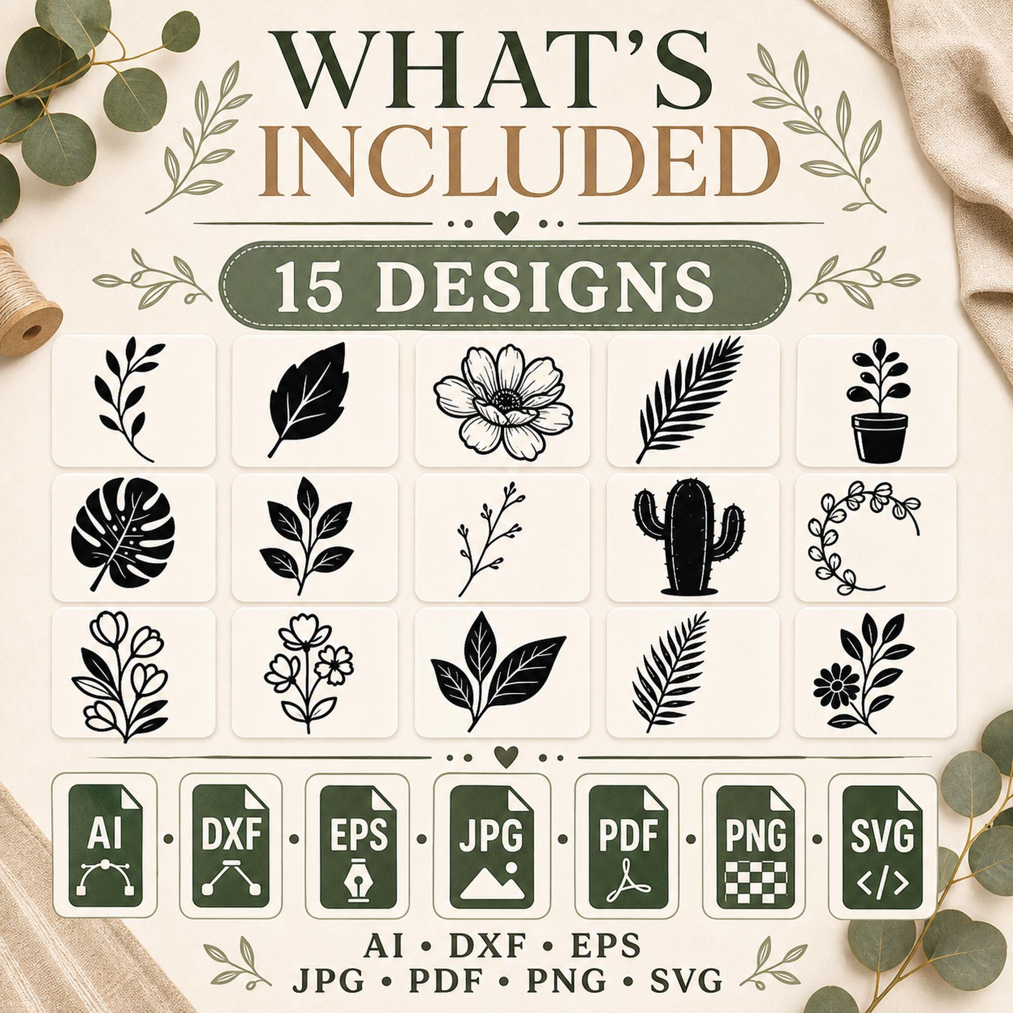 15 Floral Leaves Silhouette SVG Bundle | Botanical Plant Cut Files for Cricut |  - image 3