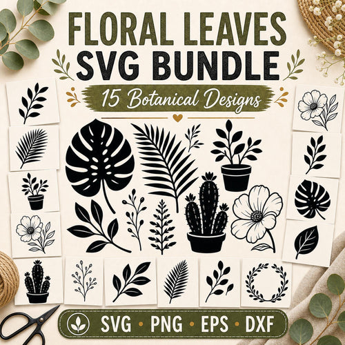 15 Floral Leaves Silhouette SVG Bundle | Botanical Plant Cut Files for Cricut |  - image 1