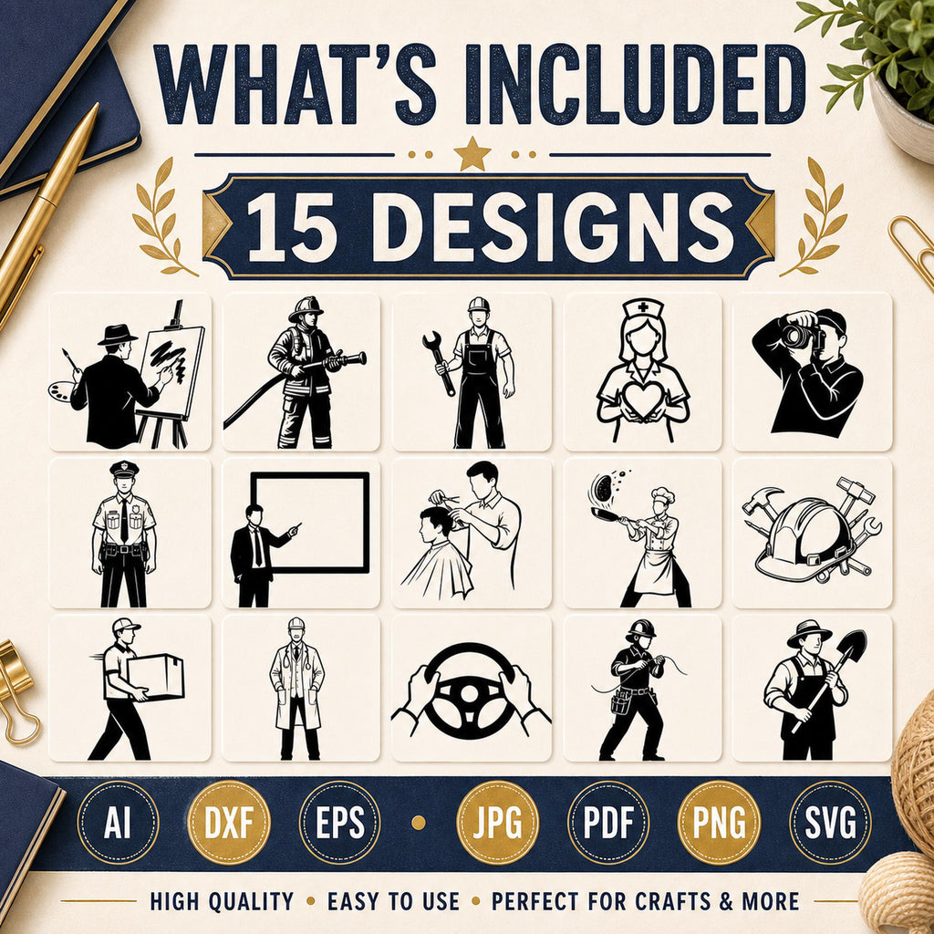 15 Professions SVG Bundle Silhouette | Career Job PNG Cut Files for Cricut | Com - image 3