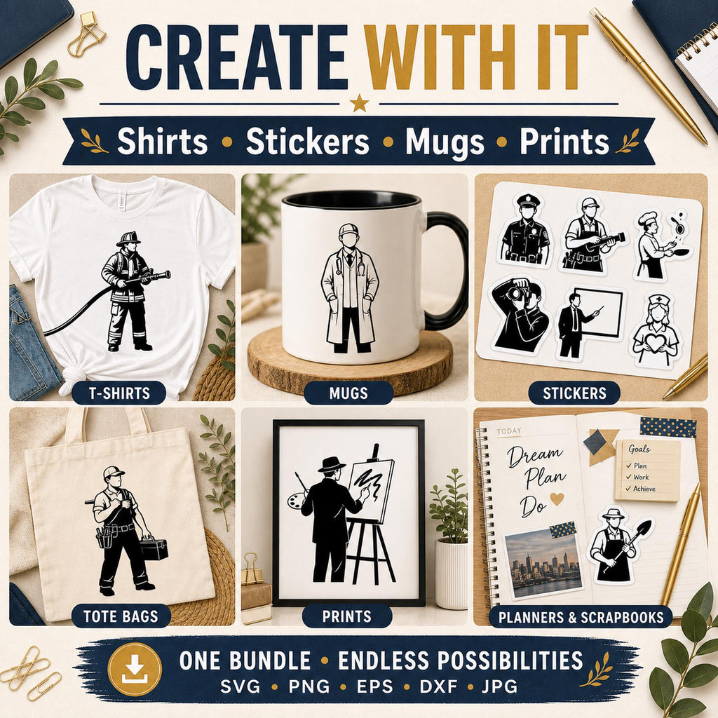 15 Professions SVG Bundle Silhouette | Career Job PNG Cut Files for Cricut | Com - image 5