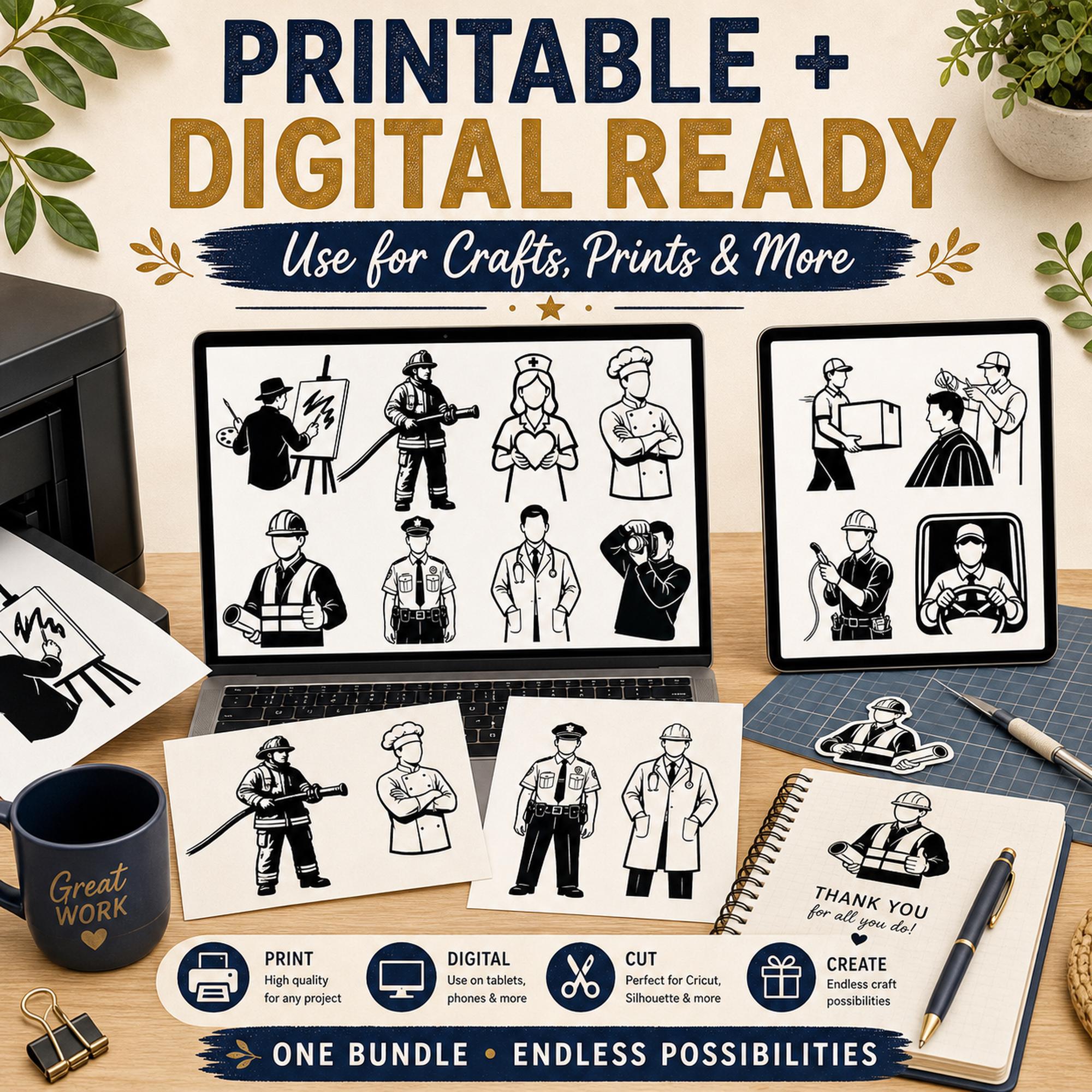 15 Professions SVG Bundle Silhouette | Career Job PNG Cut Files for Cricut | Com - image 7