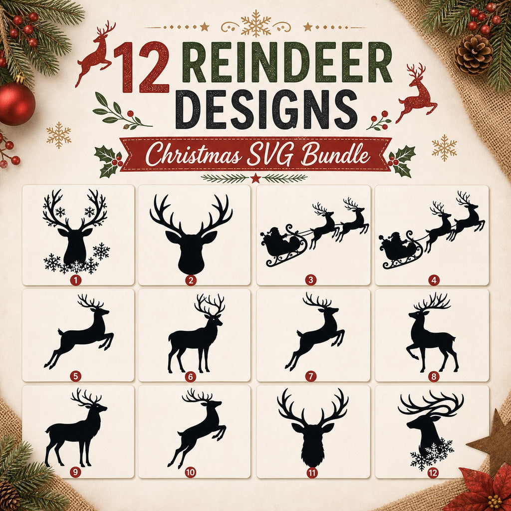 12 Reindeer Silhouette SVG Bundle | Christmas SVG compatible with Cricut | Santa Slei - image 3
