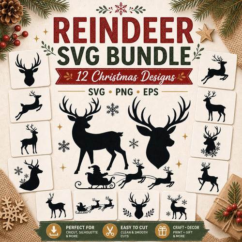 12 Reindeer Silhouette SVG Bundle | Christmas SVG compatible with Cricut | Santa Slei - image 1