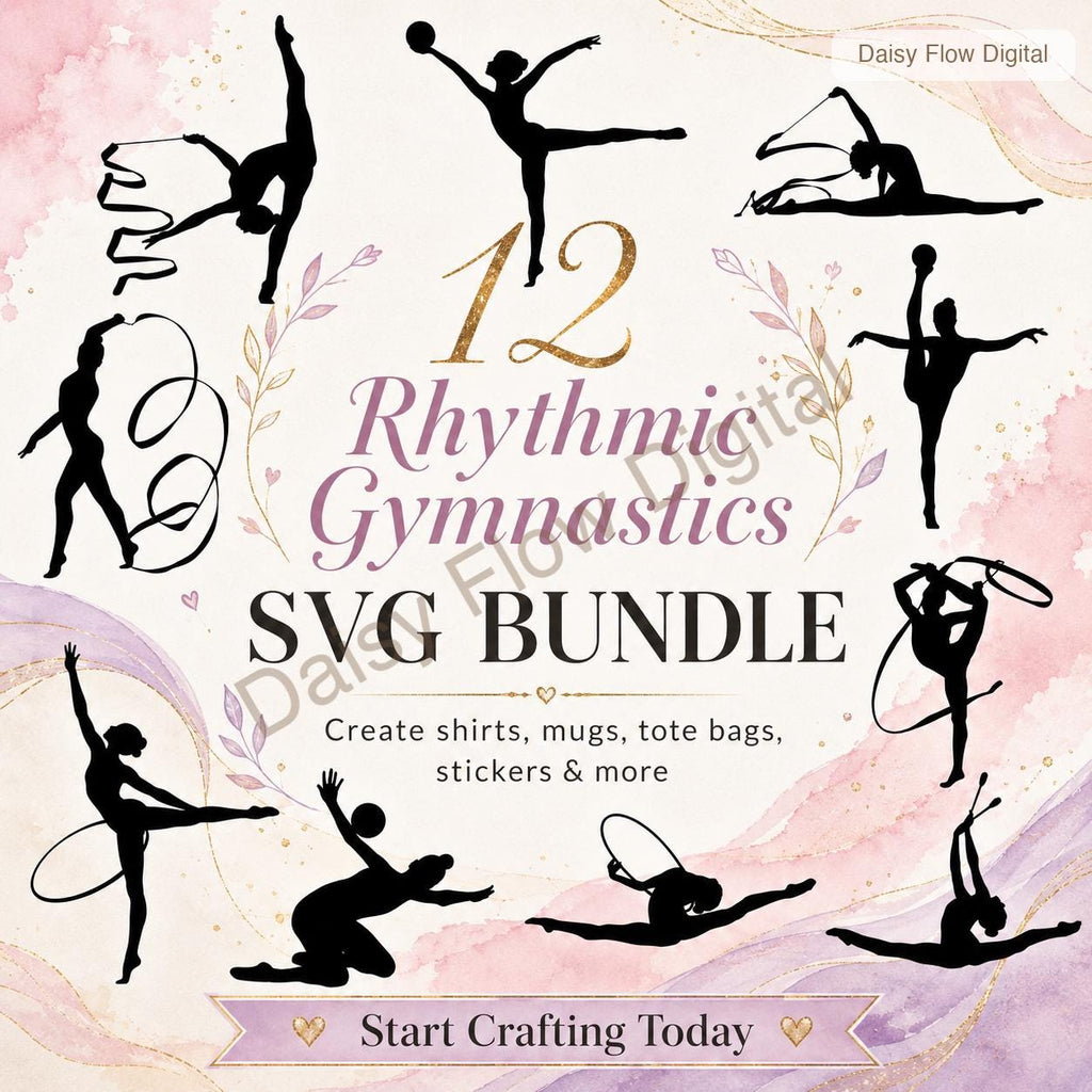 Rhythmic Gymnastics SVG Bundle | Gymnast Silhouette Cricut Files | Dancer SVG, Ribbon - image 2