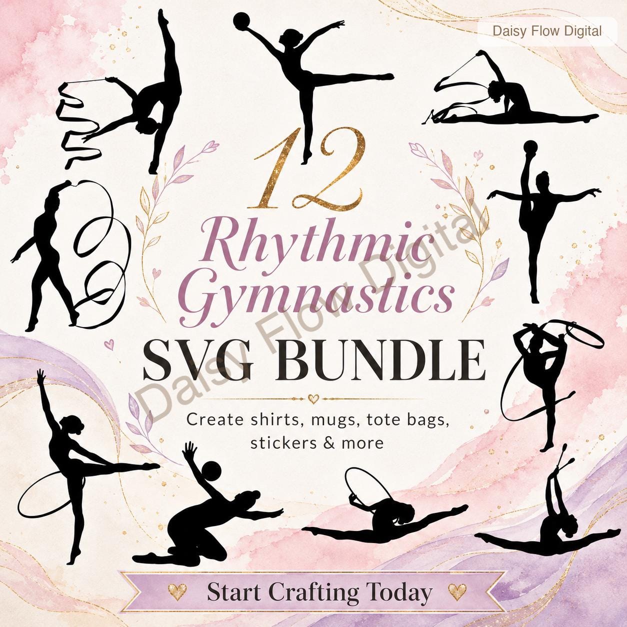 Rhythmic Gymnastics SVG Bundle | Gymnast Silhouette Cricut Files | Dancer SVG, Ribbon - image 2
