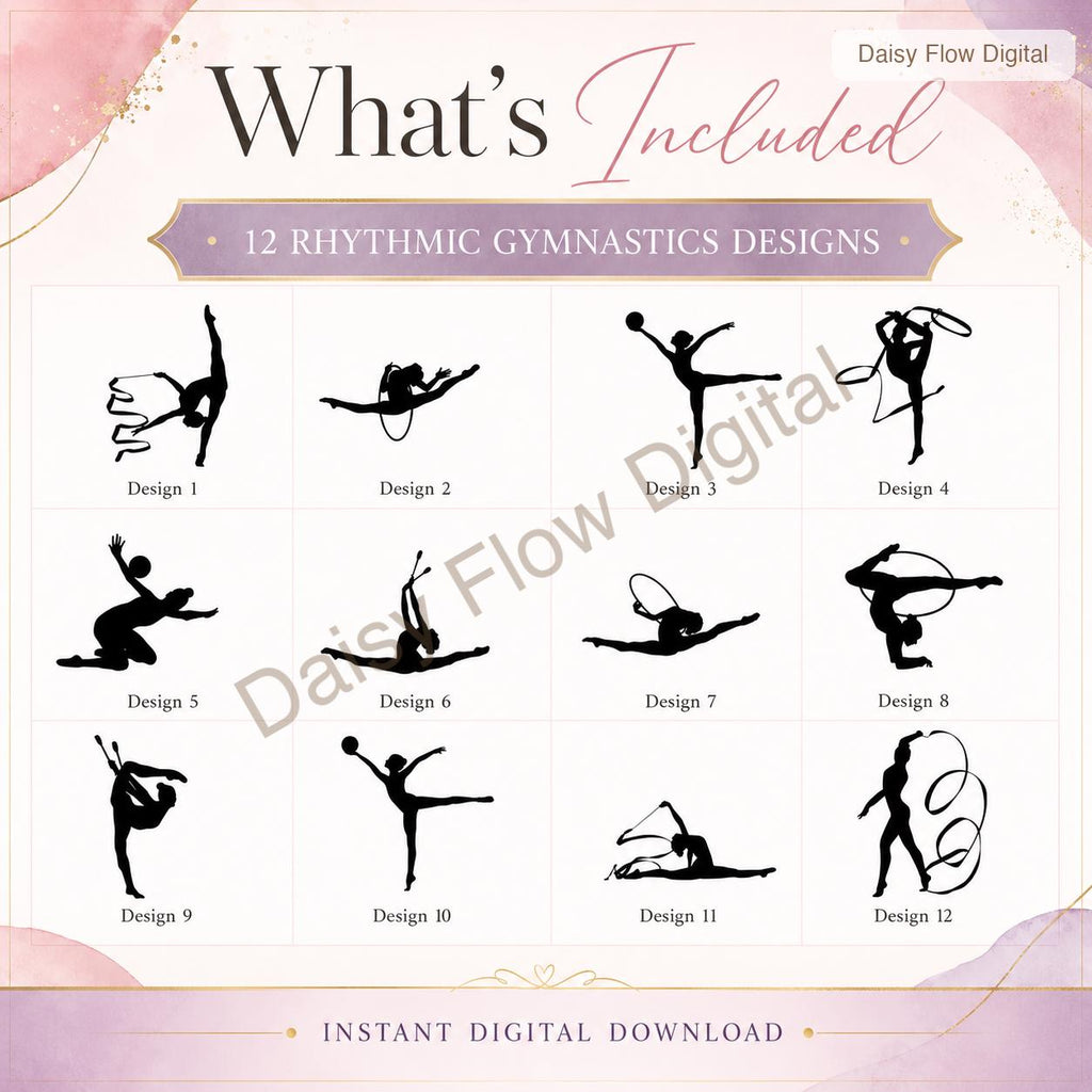 Rhythmic Gymnastics SVG Bundle | Gymnast Silhouette Cricut Files | Dancer SVG, Ribbon - image 3