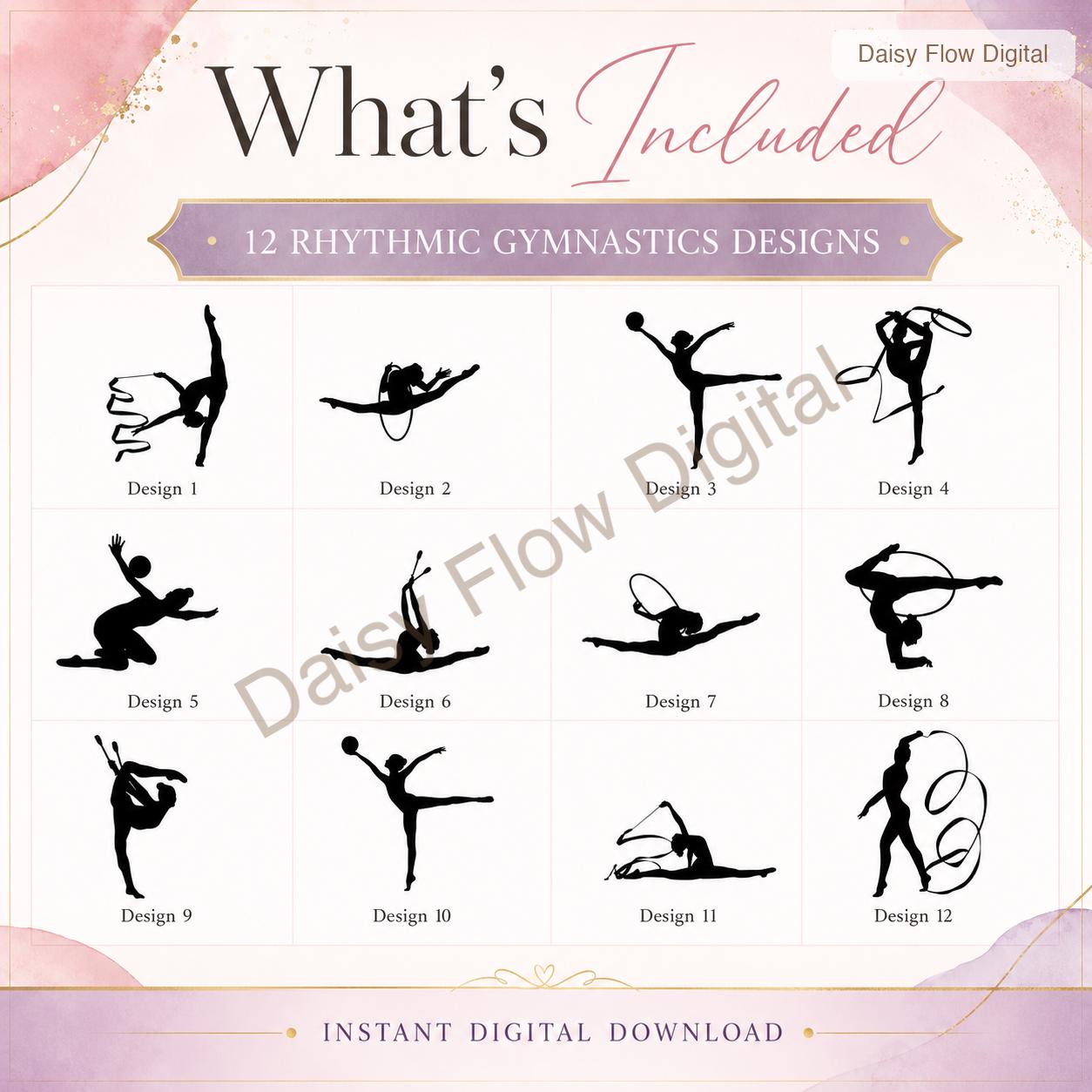 Rhythmic Gymnastics SVG Bundle | Gymnast Silhouette Cricut Files | Dancer SVG, Ribbon - image 3