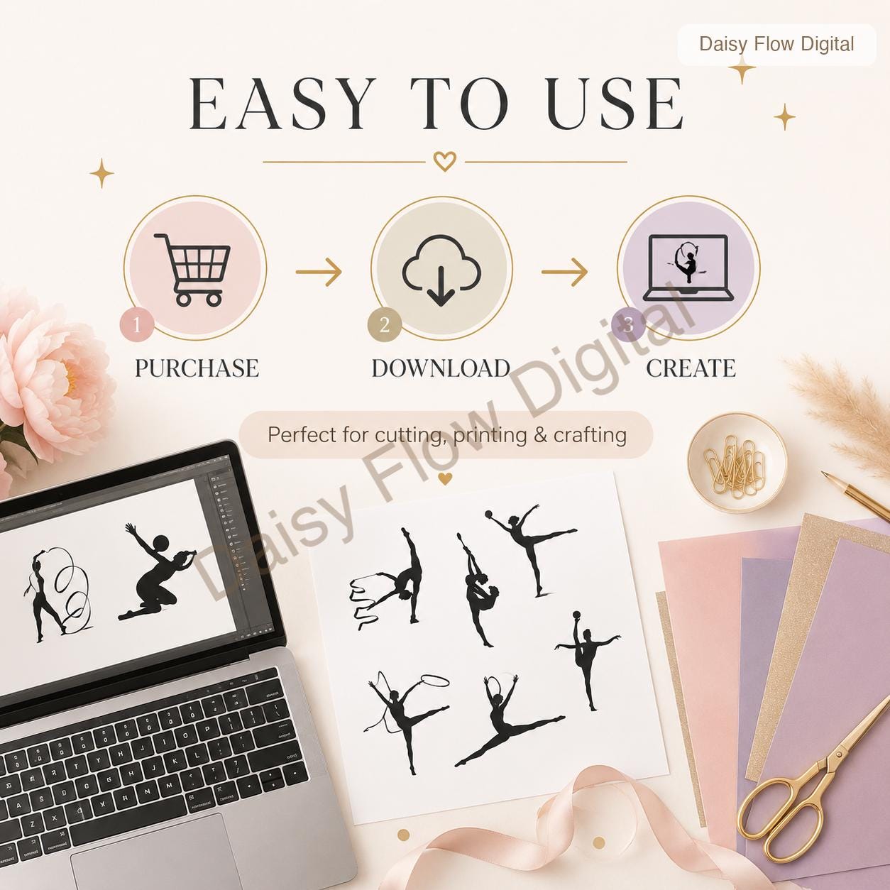 Rhythmic Gymnastics SVG Bundle | Gymnast Silhouette Cricut Files | Dancer SVG, Ribbon - image 7