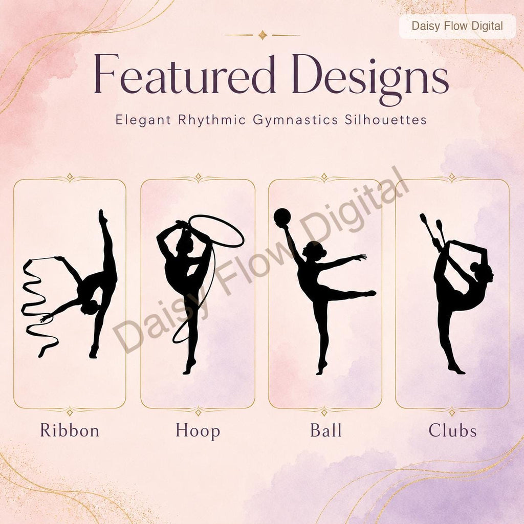 Rhythmic Gymnastics SVG Bundle | Gymnast Silhouette Cricut Files | Dancer SVG, Ribbon - image 4
