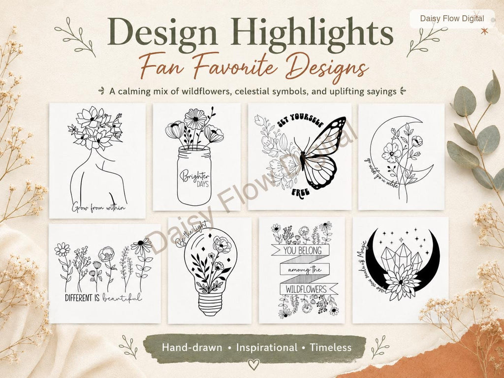 Wildflower SVG Bundle | Celestial SVG Line Art | Botanical Graphics | Moon and Stars - image 6