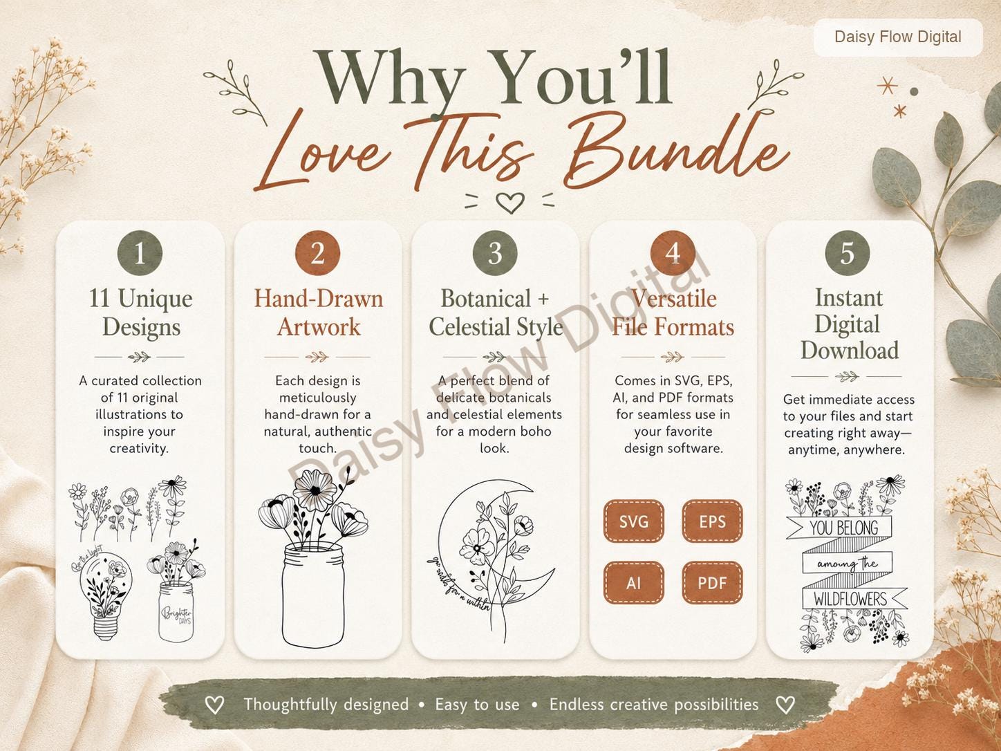 Wildflower SVG Bundle | Celestial SVG Line Art | Botanical Graphics | Moon and Stars - image 7