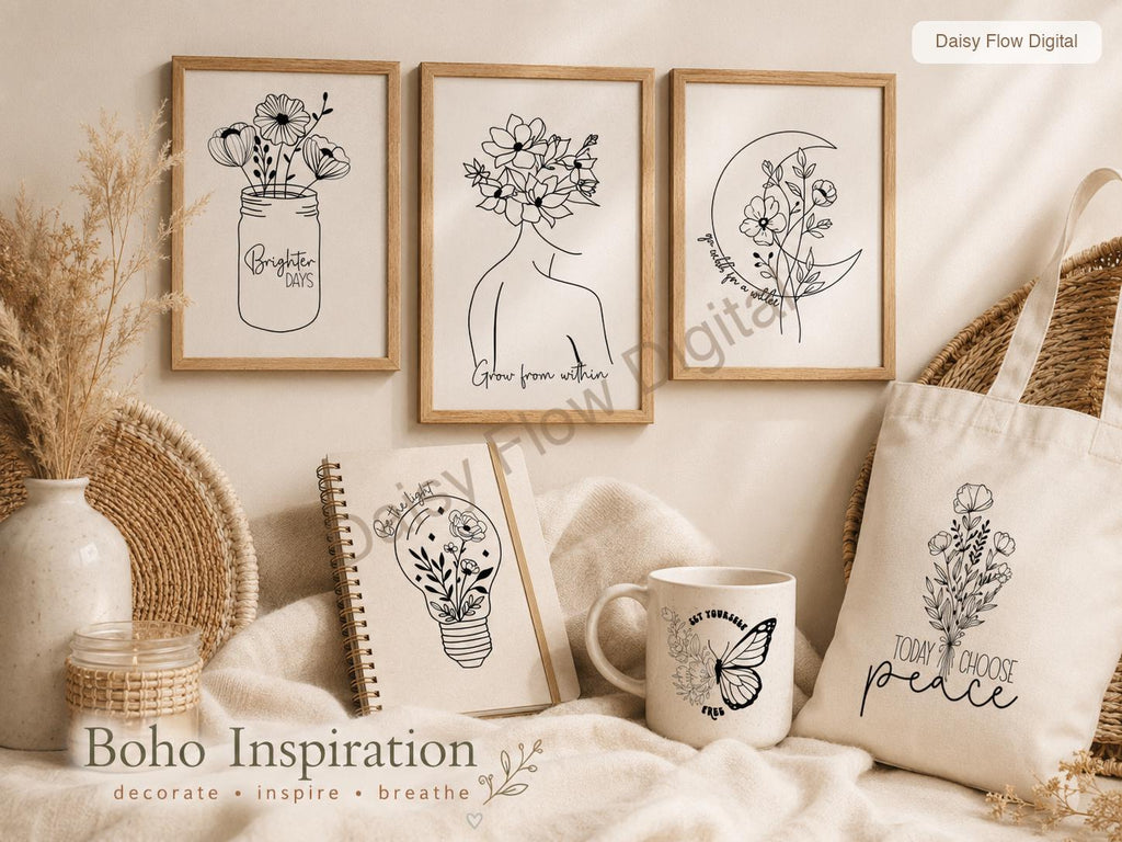Wildflower SVG Bundle | Celestial SVG Line Art | Botanical Graphics | Moon and Stars - image 9