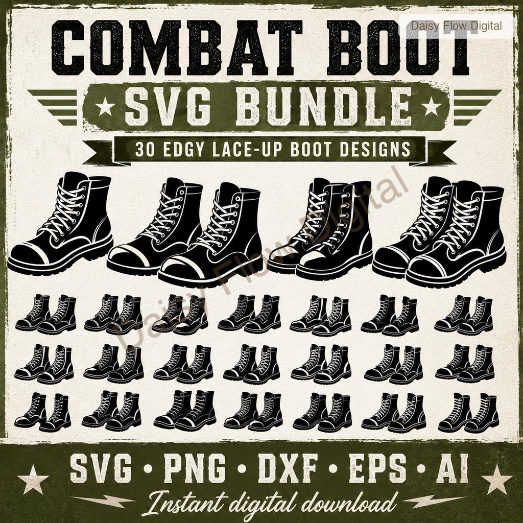 Combat Boot SVG Bundle | 30 Boot Silhouette Clipart | Military Army Boot PNG | Goth P - image 1